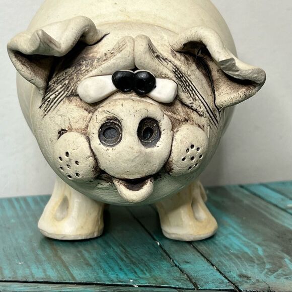 Pottery Piggy Bank Farmhouse Distressed - Picture 3 of 11